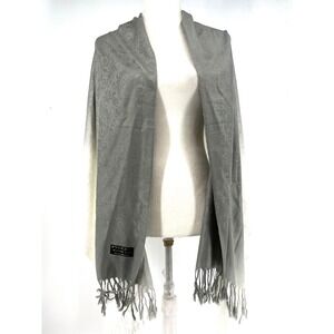 TUCCI Cashmere Seta Blend Scarf‎ Shawl Ombre Gray White Fringed Made in Italy